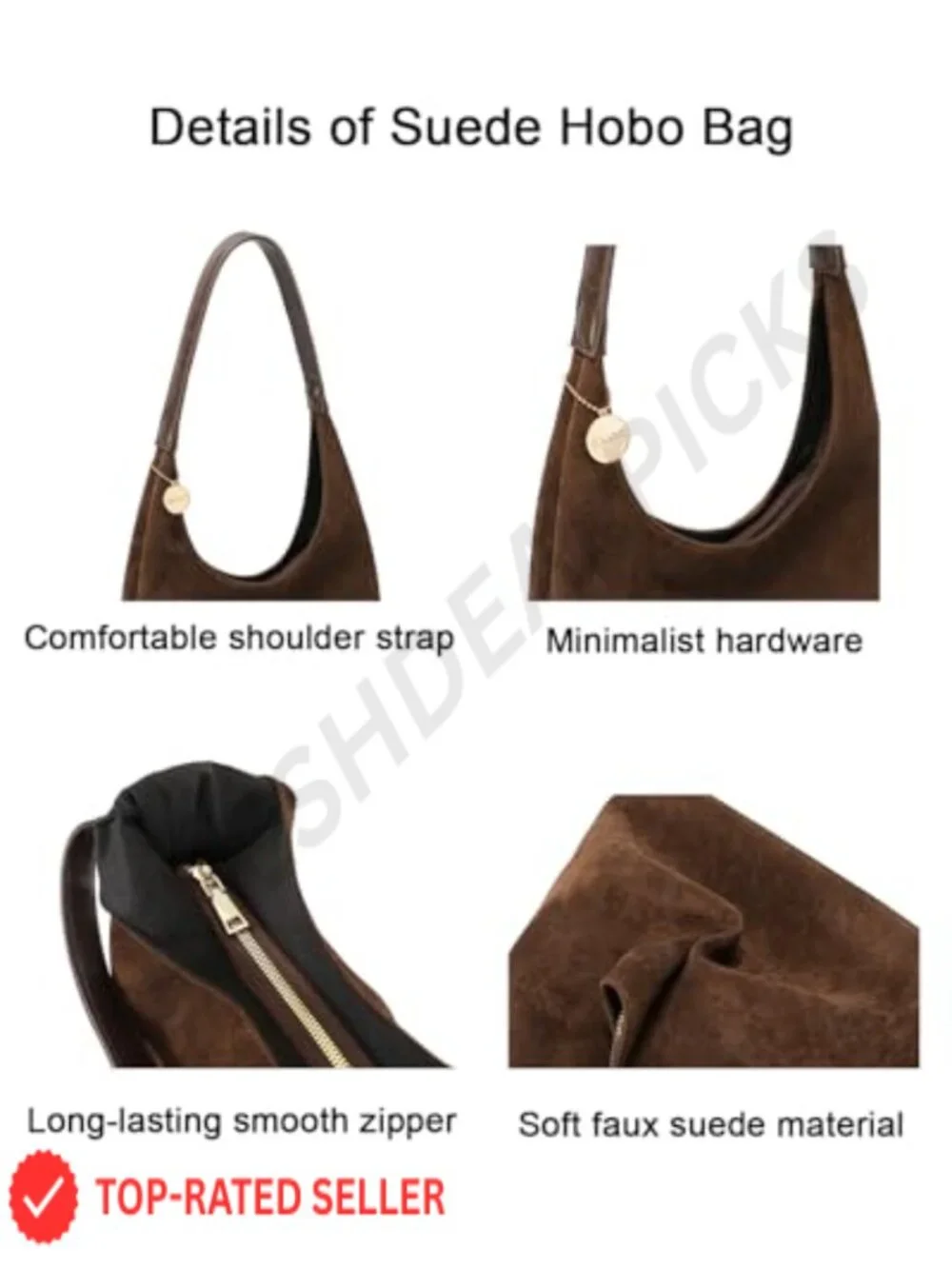Faux Suede Hobo Bag for Women Slouchy Tote